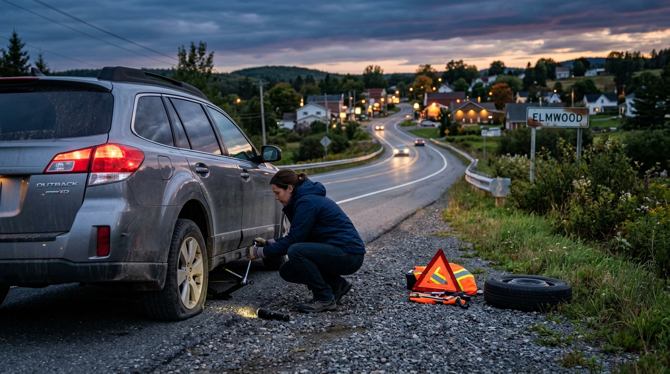 Practical roadside tire situation scene in Salisbury MA